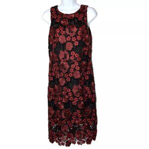 FOREST LILY LACE red & black dress Sz 8 ROSES & PUPPIES LACE office A REAL GEM !